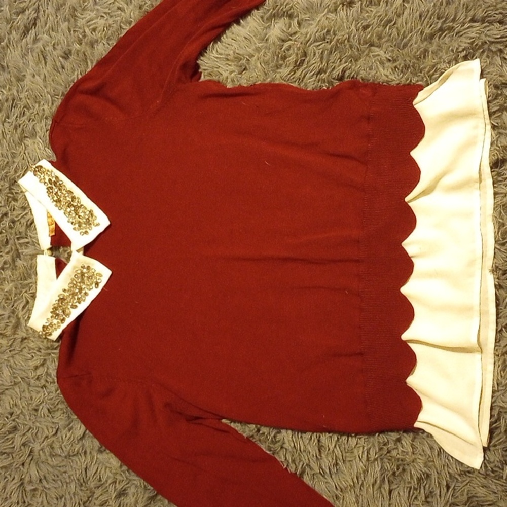 Belldini red long sleeve shirt w/ rhinestone collar